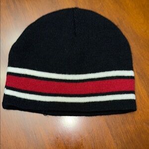 Black Beanie with Red and White Stripes